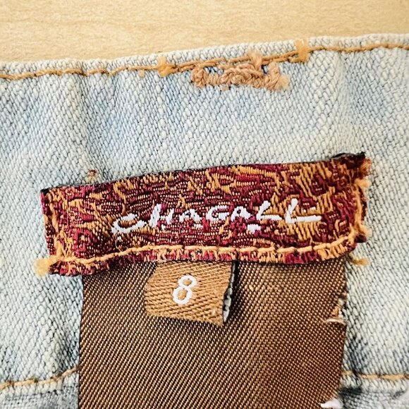 Chagall Women's Beaded Embellished Tan Crop Jeans Size 8 Cuffed Stretch Mid Rise - Picture 5 of 12